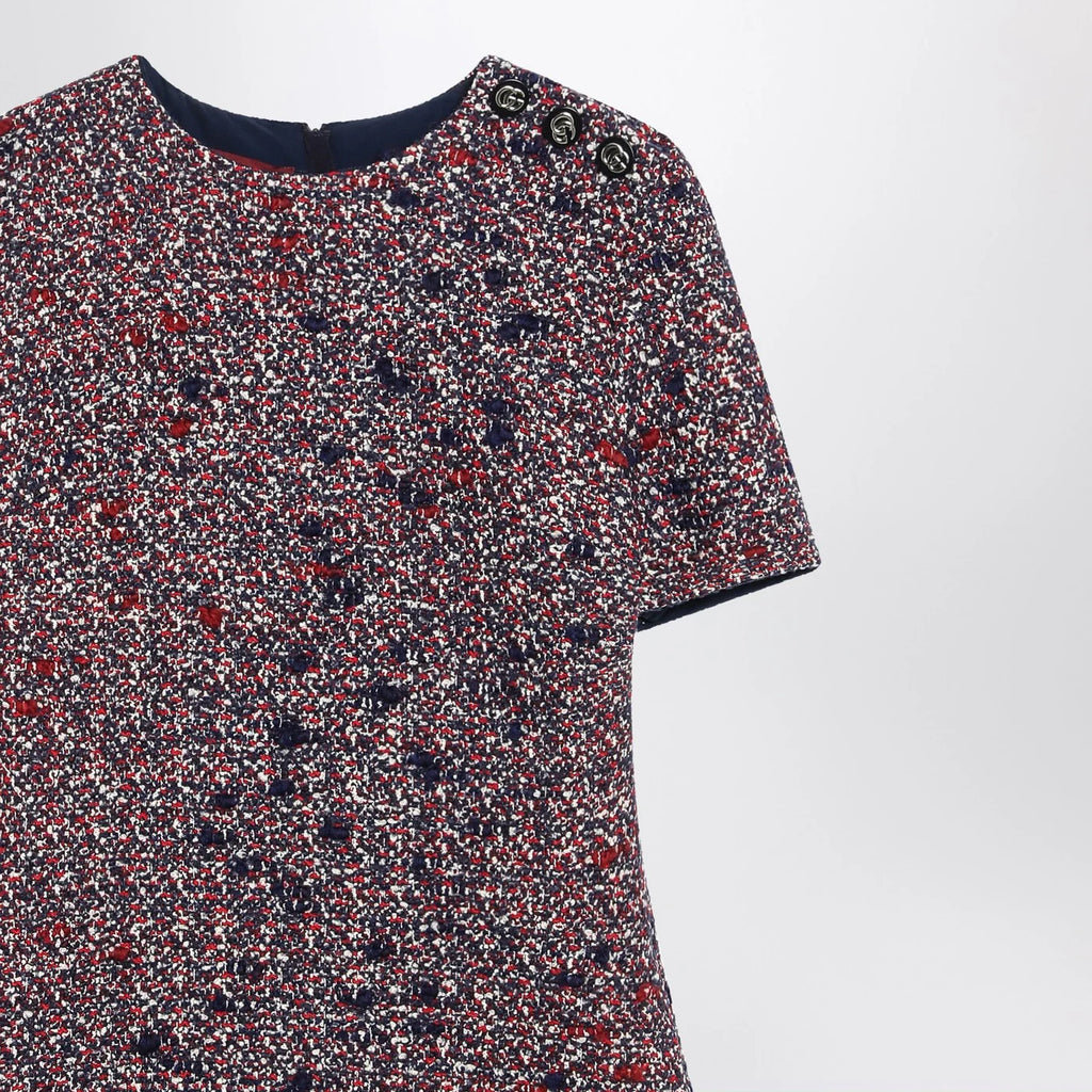 GUCCI Blue and red bouclé wool dress