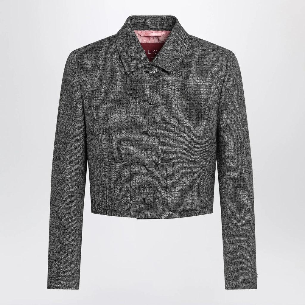 GUCCI Cropped wool jacket with black/white texture