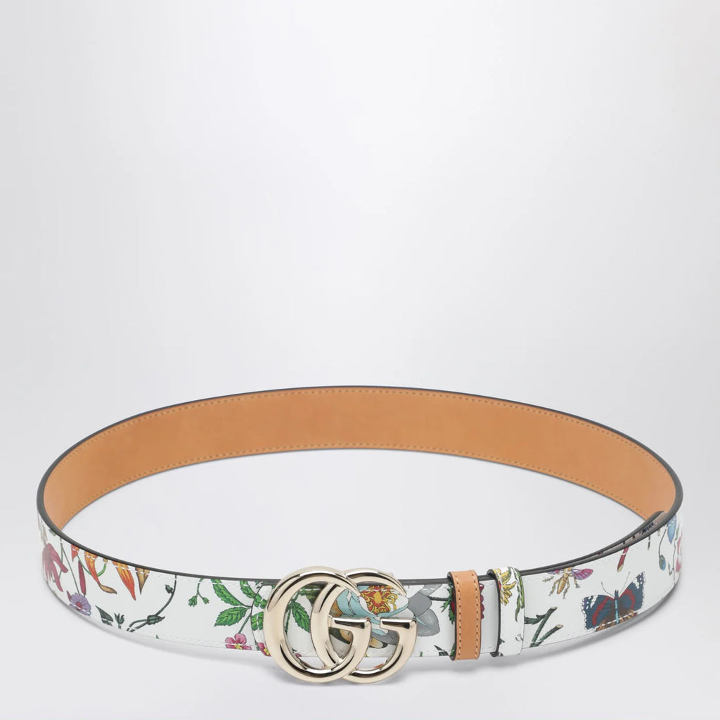 GUCCI GG Marmont reversible belt in brown/white leather with Flora print