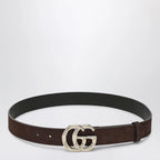 GUCCI Brown suede belt with bamboo GG Marmont buckle