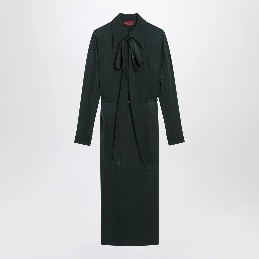 GUCCI Green GG jacquard silk wrap dress