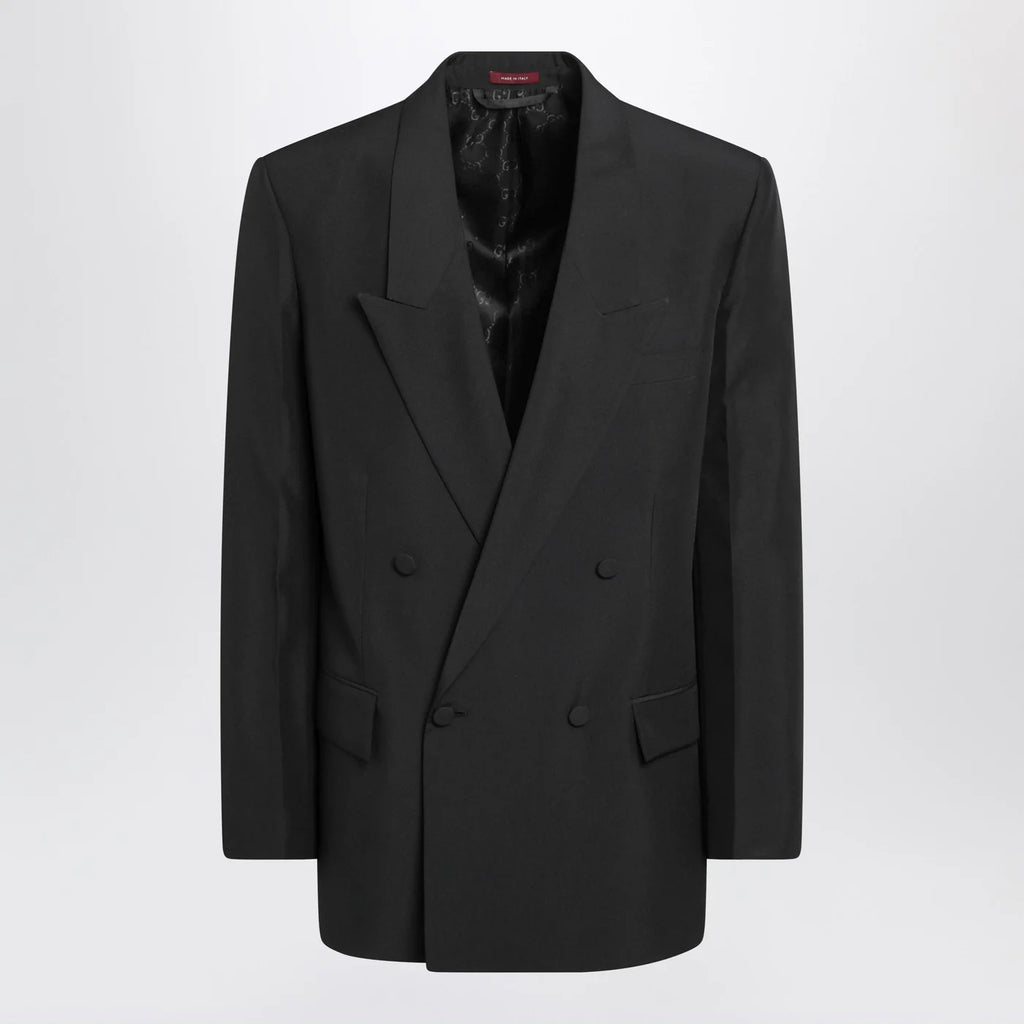 GUCCI Black double-breasted jacket in technical panama