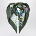 GUCCI Green silk twill scarf with Flora print