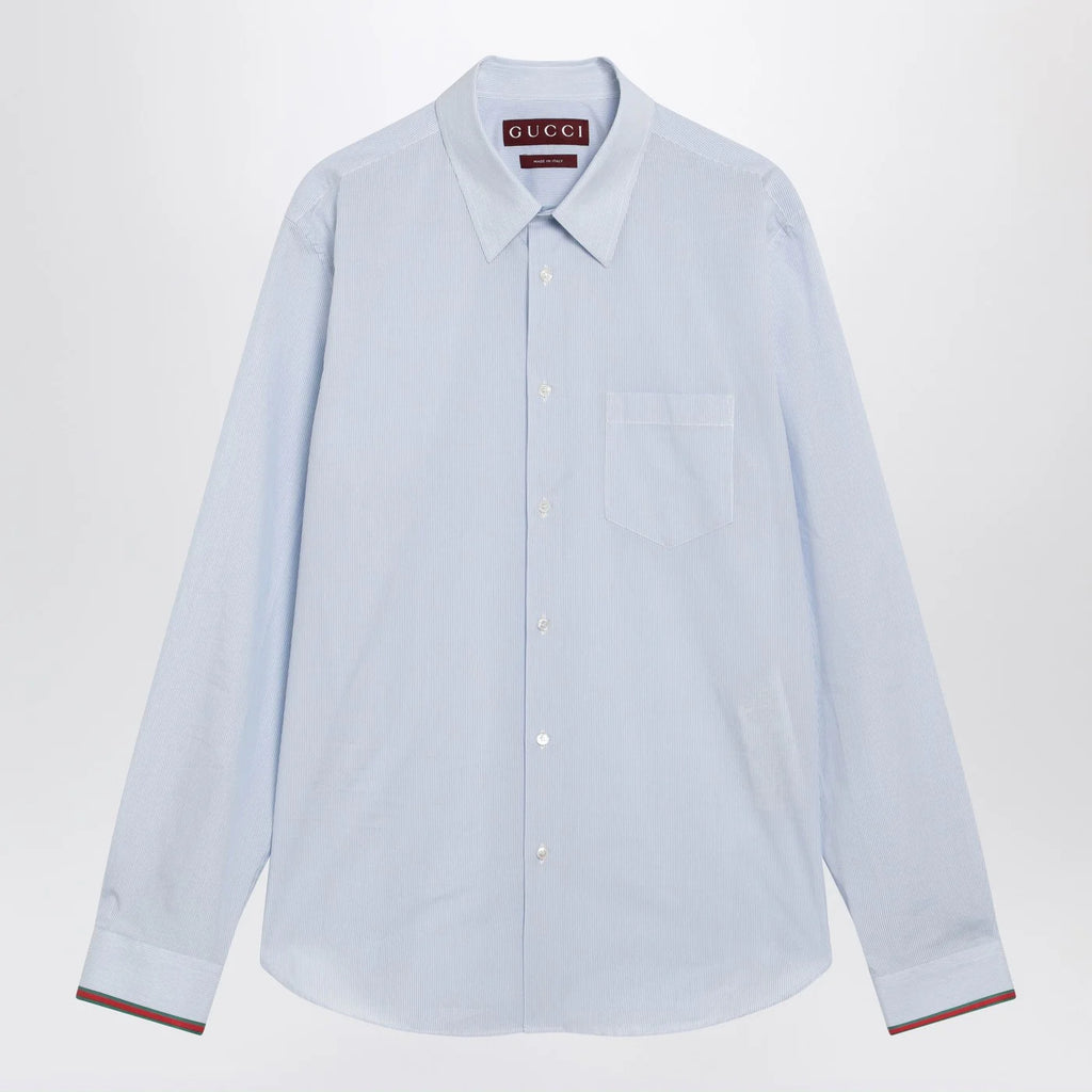 GUCCI Light blue striped shirt with Web detail