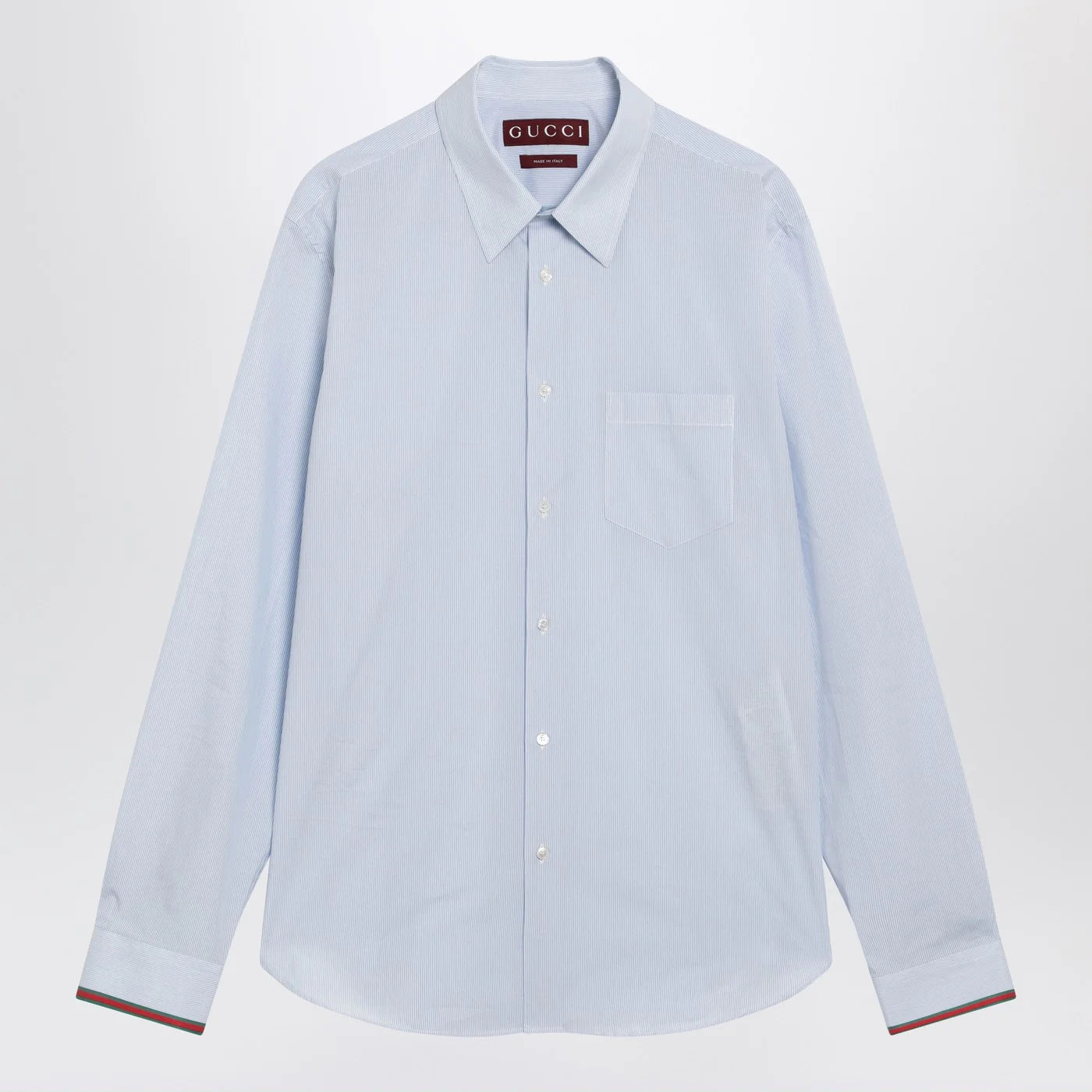 GUCCI Light blue striped shirt with Web detail