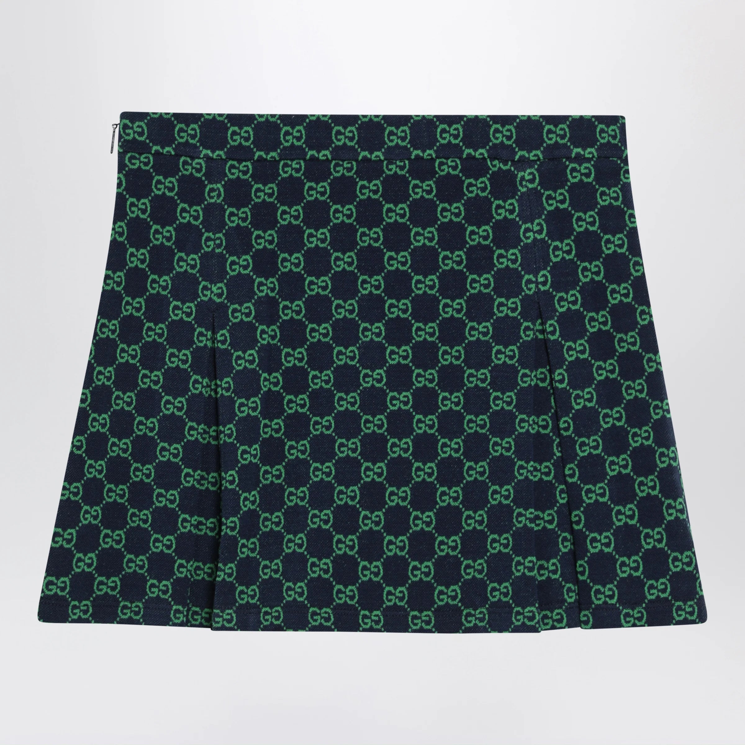 GUCCI Navy blue/green GG cotton piqué mini skirt