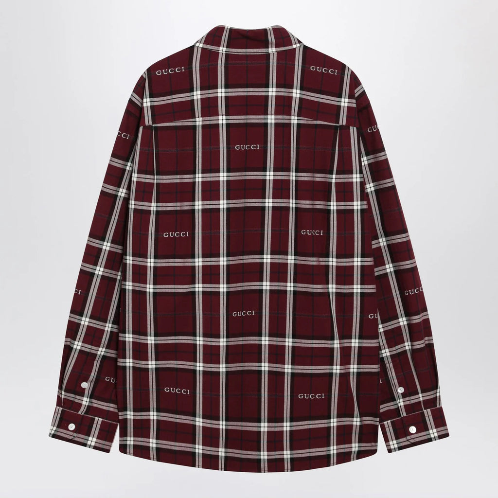 GUCCI Burgundy cotton jacquard tartan shirt