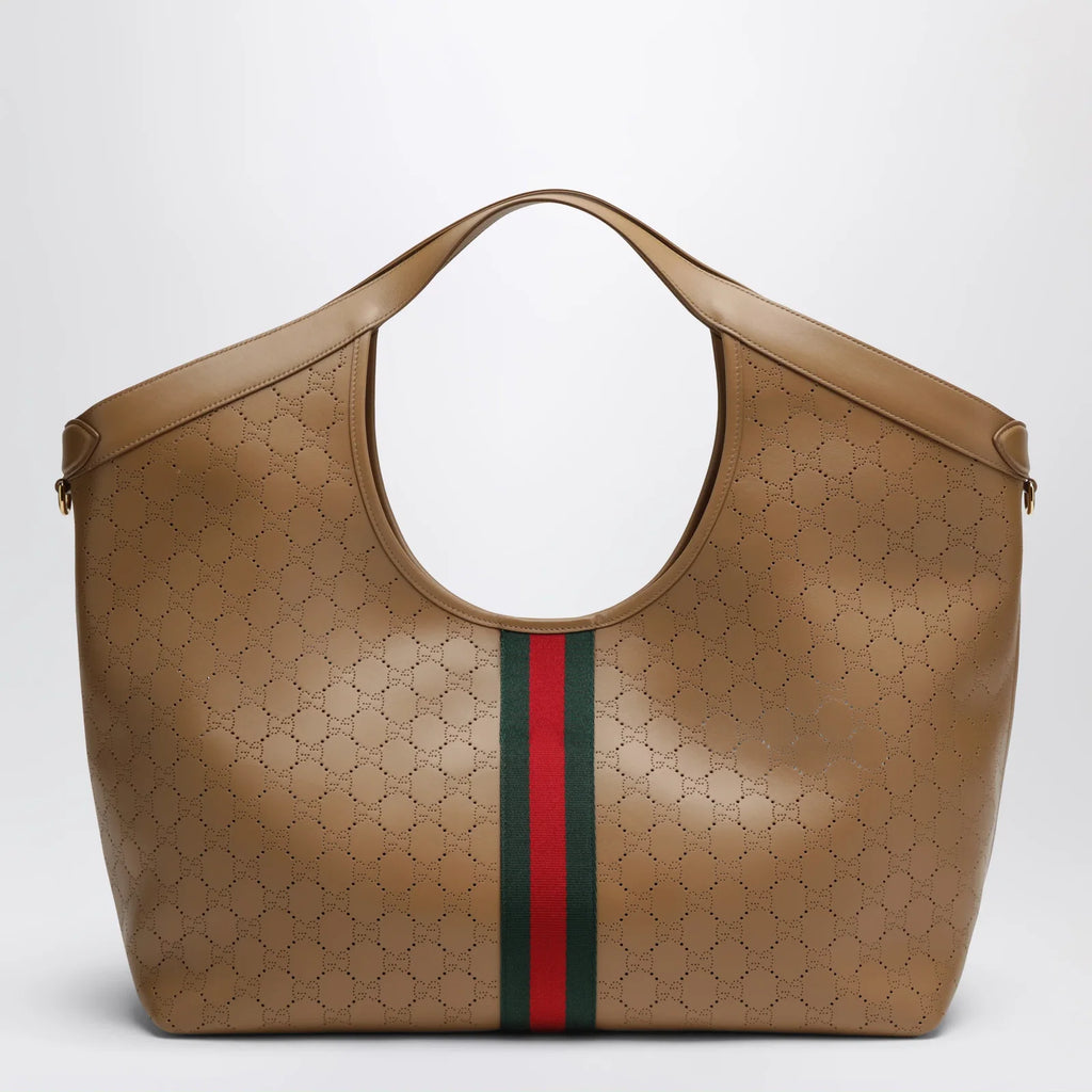 GUCCI Giglio large shopping tote in perforated GG leather beige