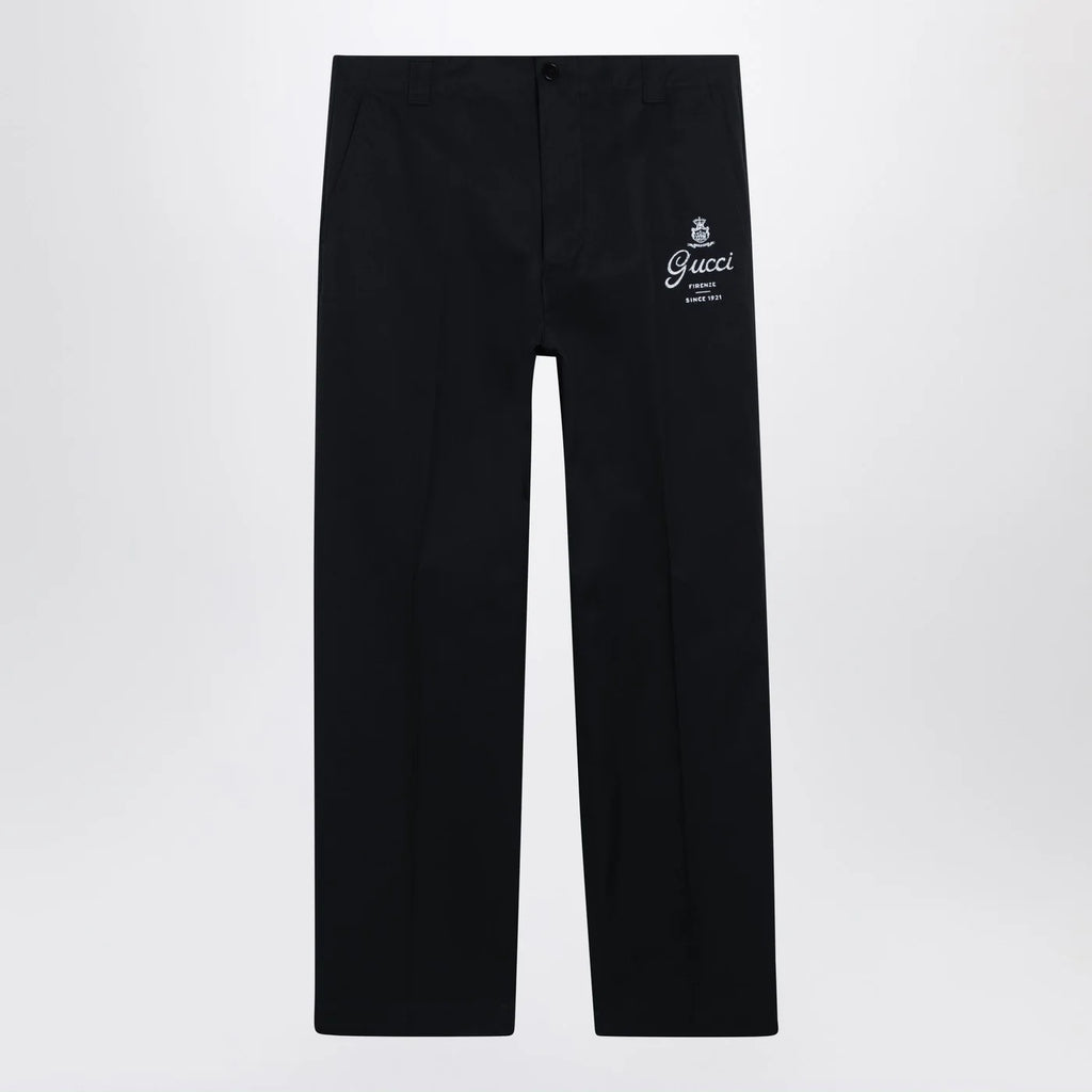 GUCCI Blue cotton trousers with logo print