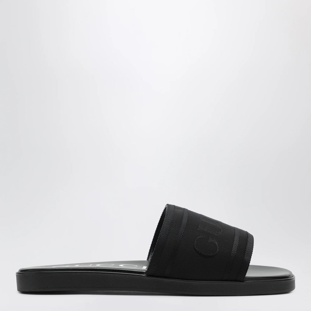GUCCI Black jacquard fabric slides