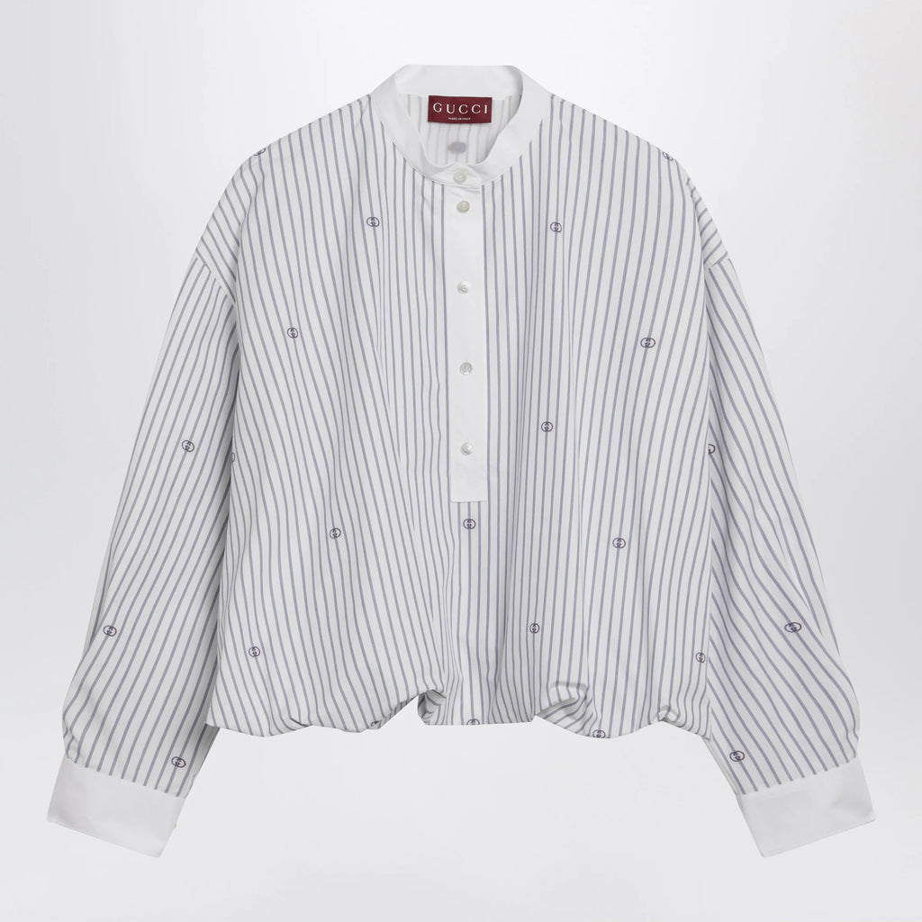 GUCCI Purple striped cotton blouse with GG embroidery