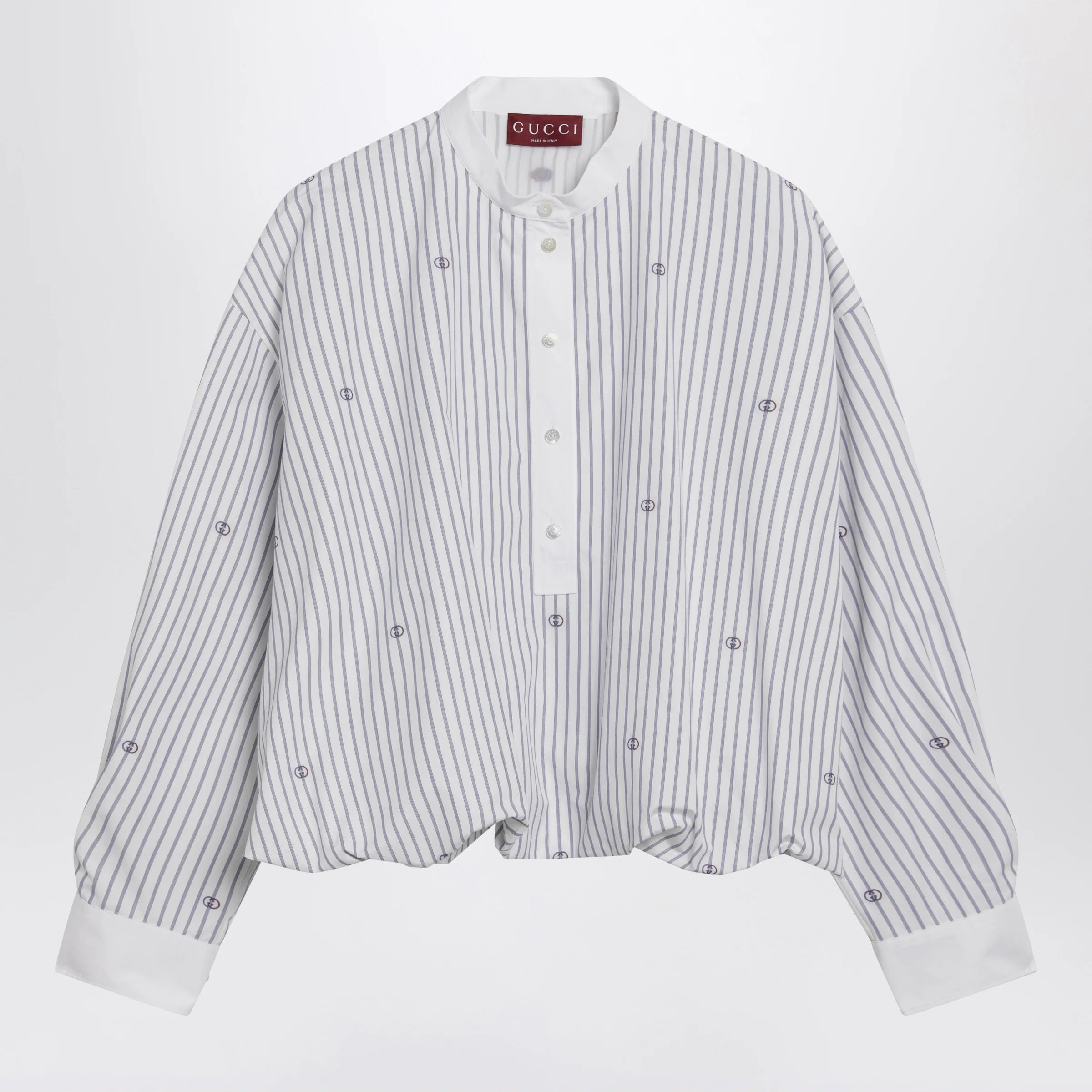 GUCCI Purple striped cotton blouse with GG embroidery