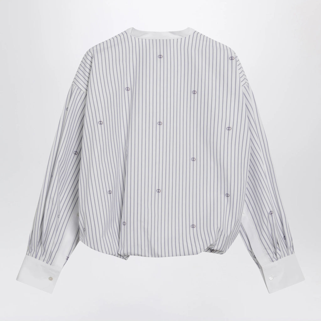 GUCCI Purple striped cotton blouse with GG embroidery