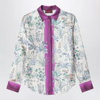 GUCCI Ivory silk twill shirt with floral print