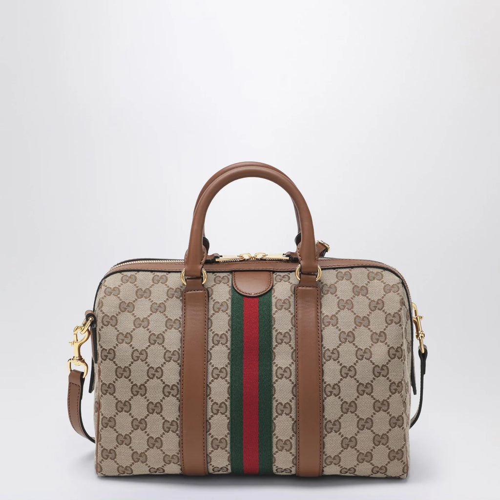 GUCCI Medium Ophidia duffle bag in beige and brown GG fabric