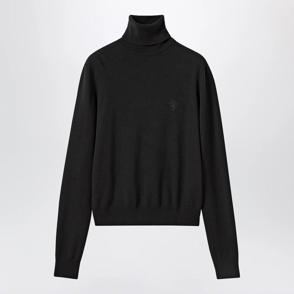 GUCCI Black Wool Turtleneck With Logo Embroidery