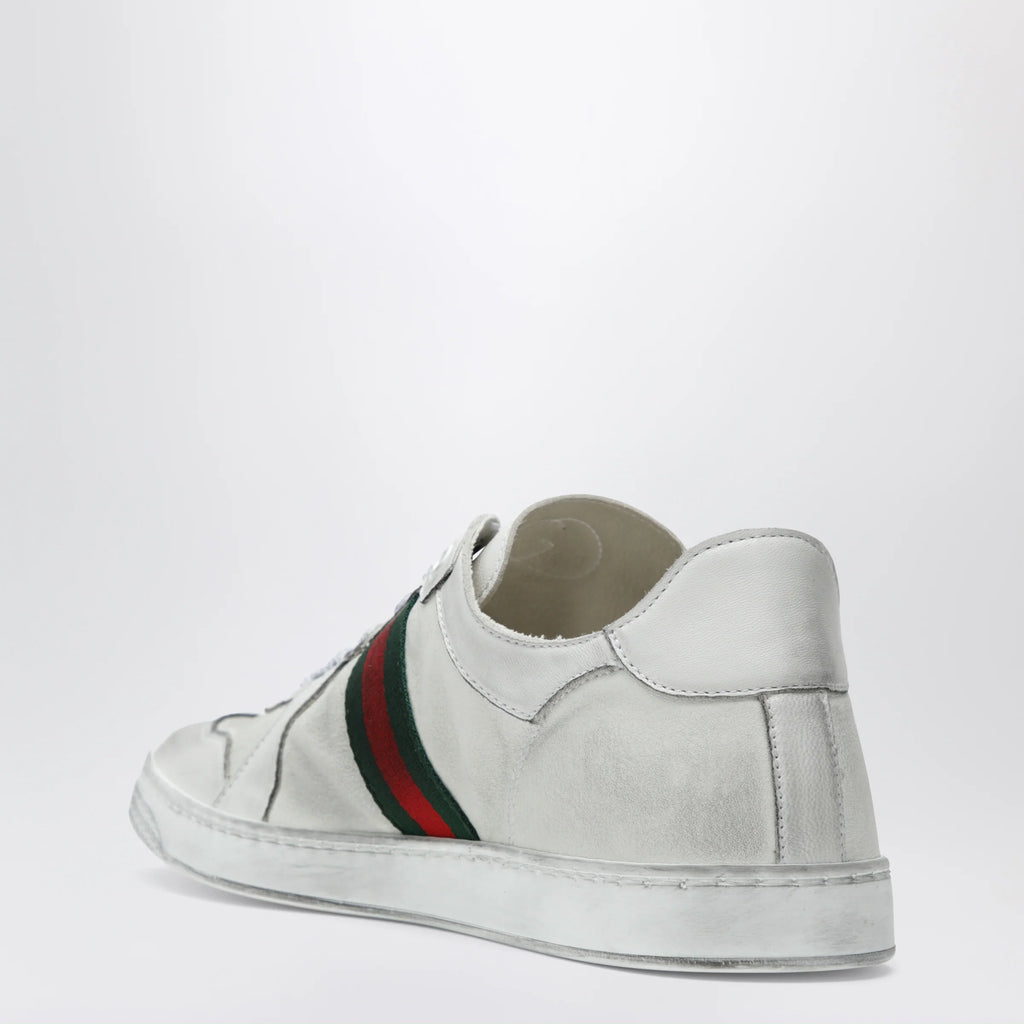 GUCCI Stretch Sneakers in white leather with worn effect