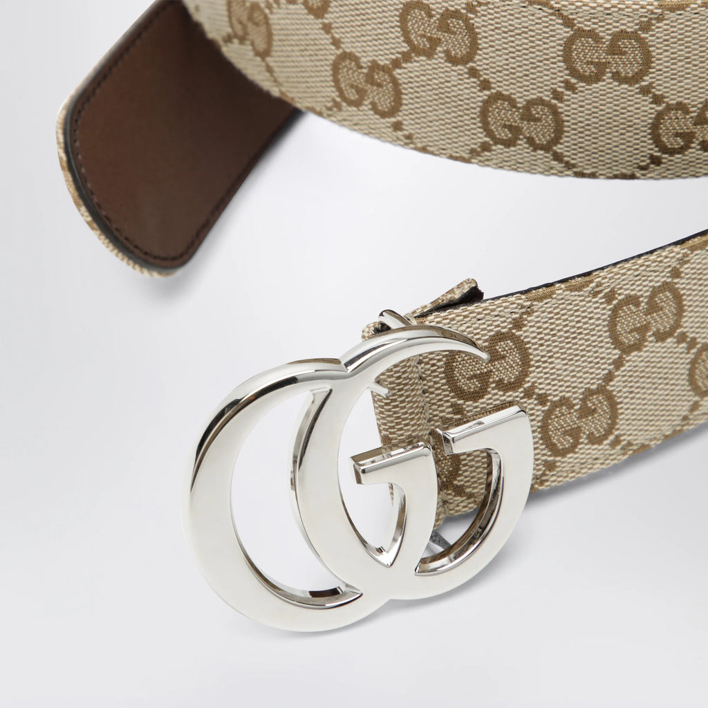 GUCCI Flat Marmont belt in sand GG fabric