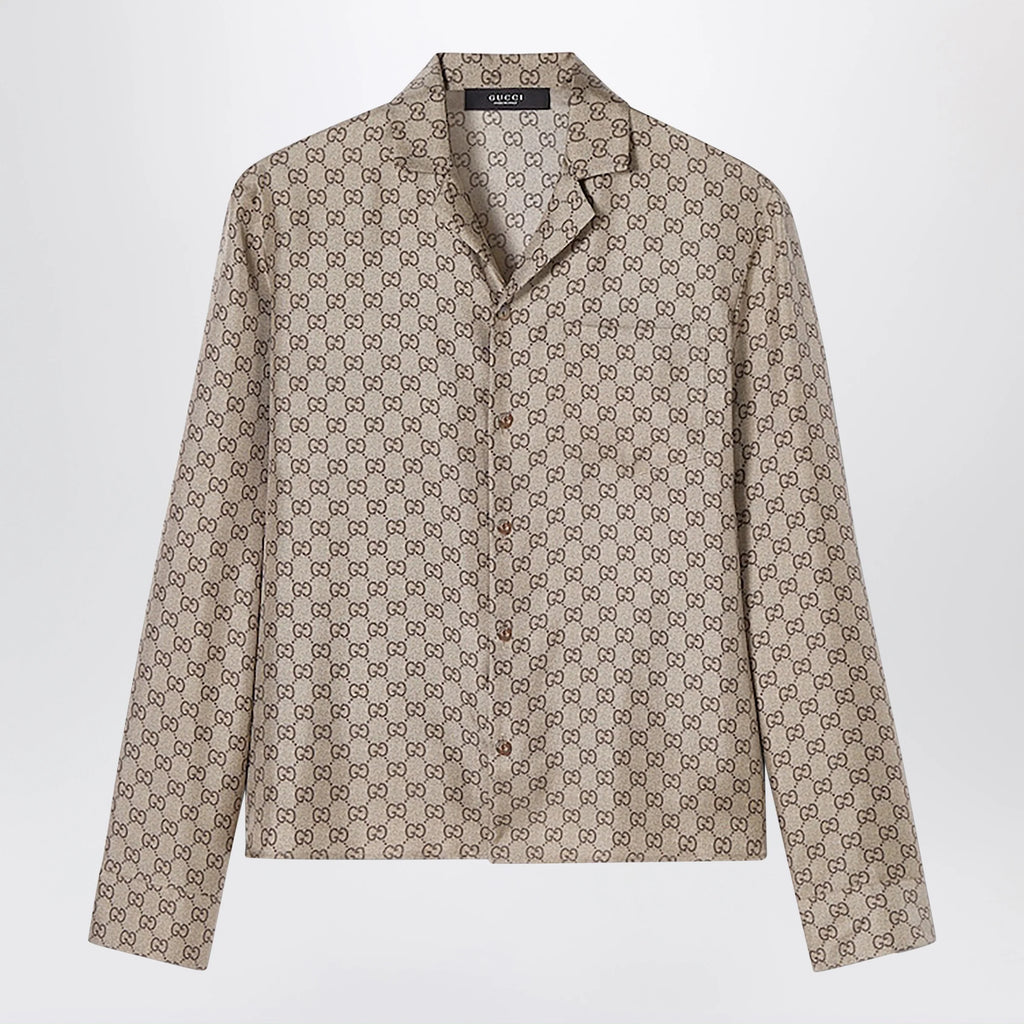 GUCCI Bowling shirt in silk twill with all-over GG print