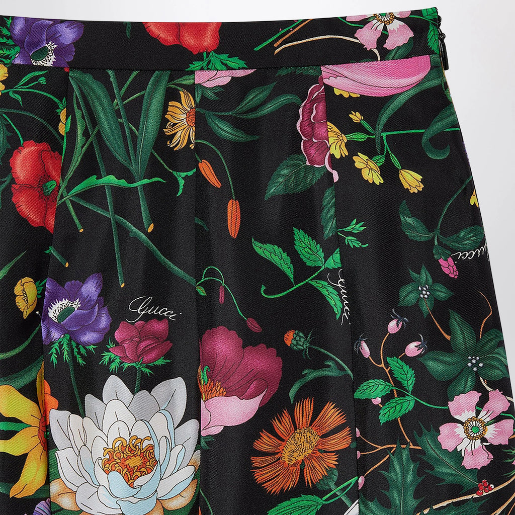 GUCCI Pleated Midi Skirt In Silk Twill With Flora Print