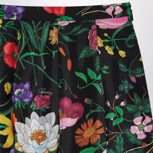 GUCCI Pleated Midi Skirt In Silk Twill With Flora Print