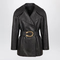GUCCI Black leather jacket with Dionysus belt