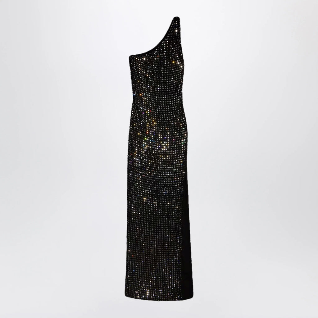 GUCCI Long jersey dress with crystal embroidery in black