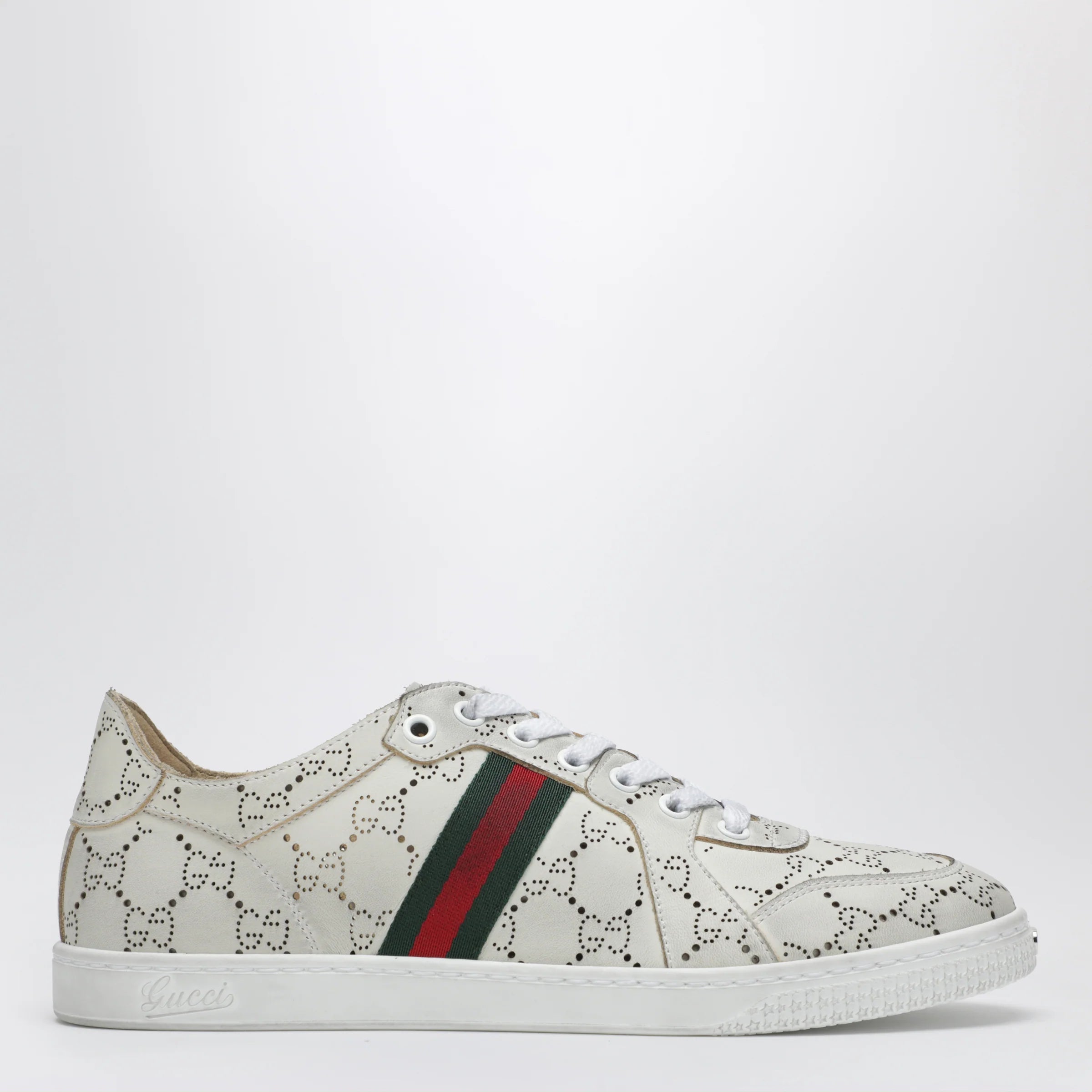 GUCCI White Stretch Sneakers with laser-cut GG motif