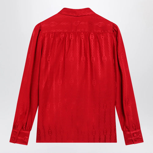 GUCCI Red silk jacquard shirt with Interlocking GG chain motif