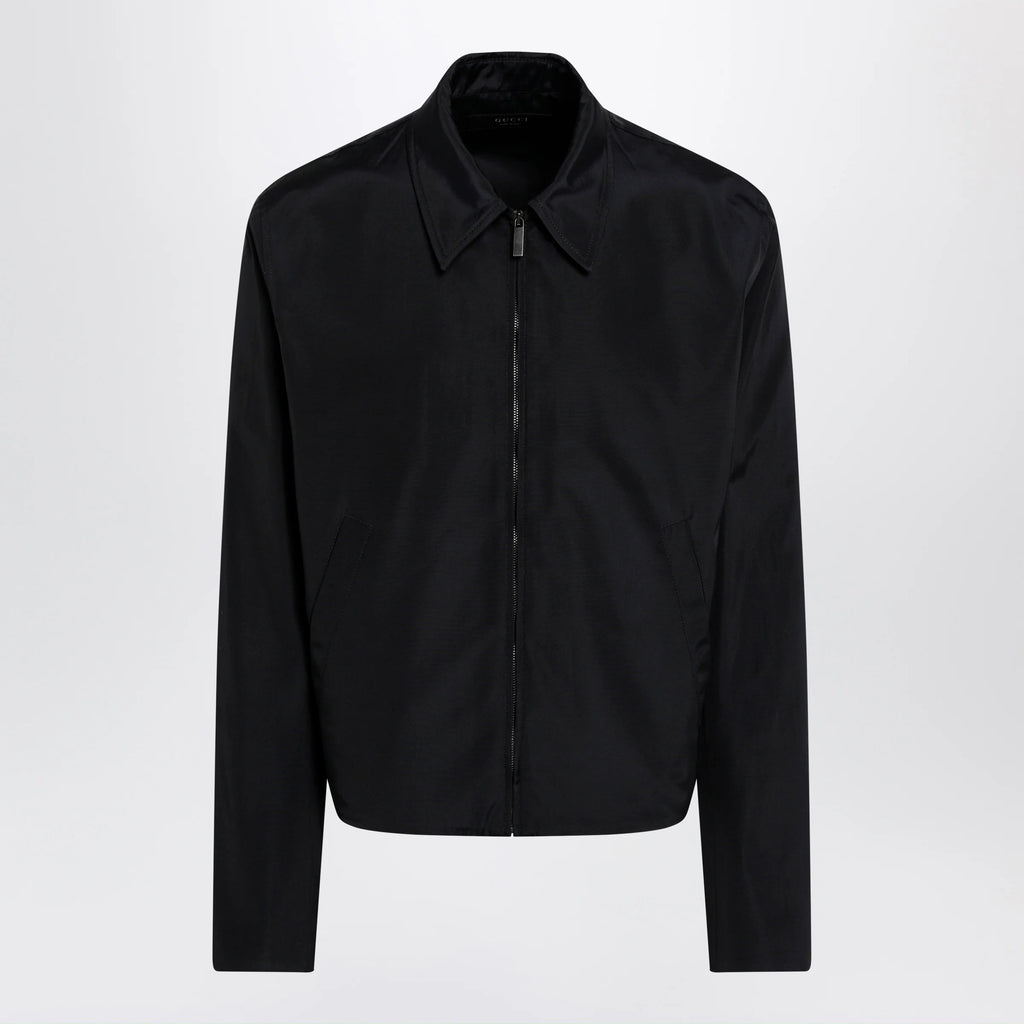 GUCCI Zip jacket in cotton and acetate faille, black