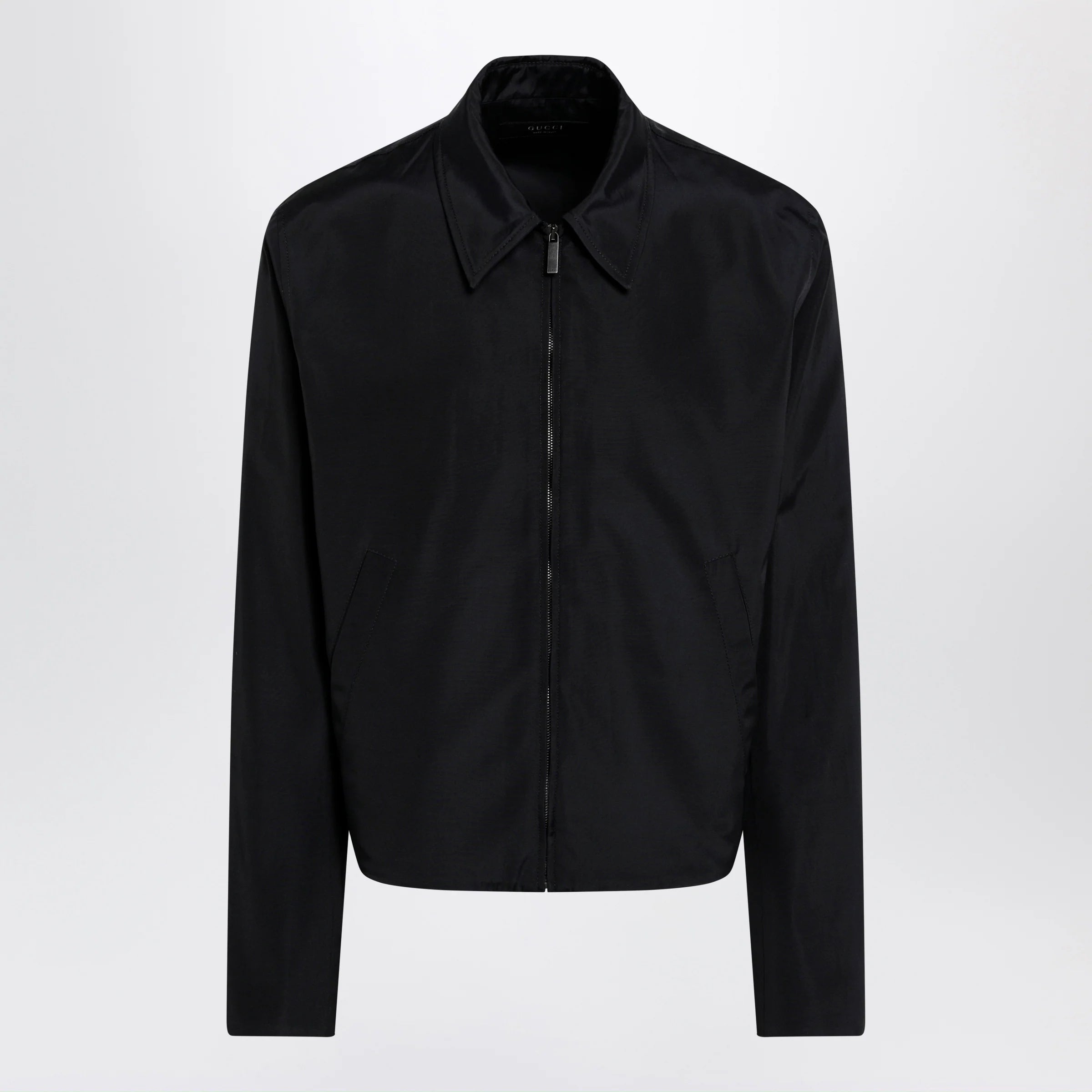 GUCCI Zip jacket in cotton and acetate faille, black