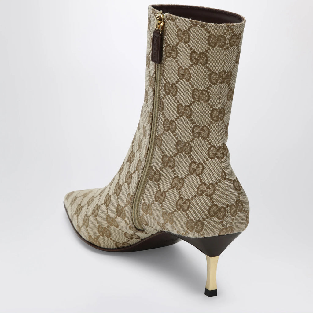 GUCCI Bombshell ankle boot in GG fabric sand/dark brown