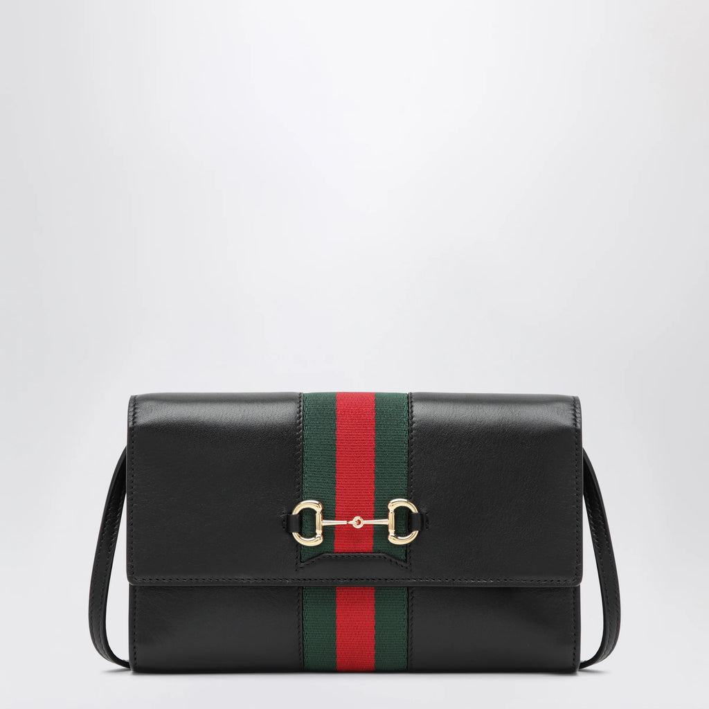 Black Gucci Horsebit Web wallet with strap