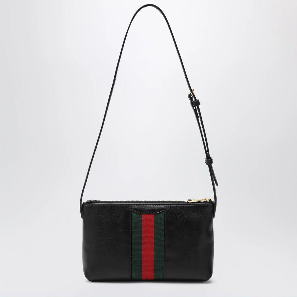 GUCCI Black Leather Mini Horsebit Web Bag