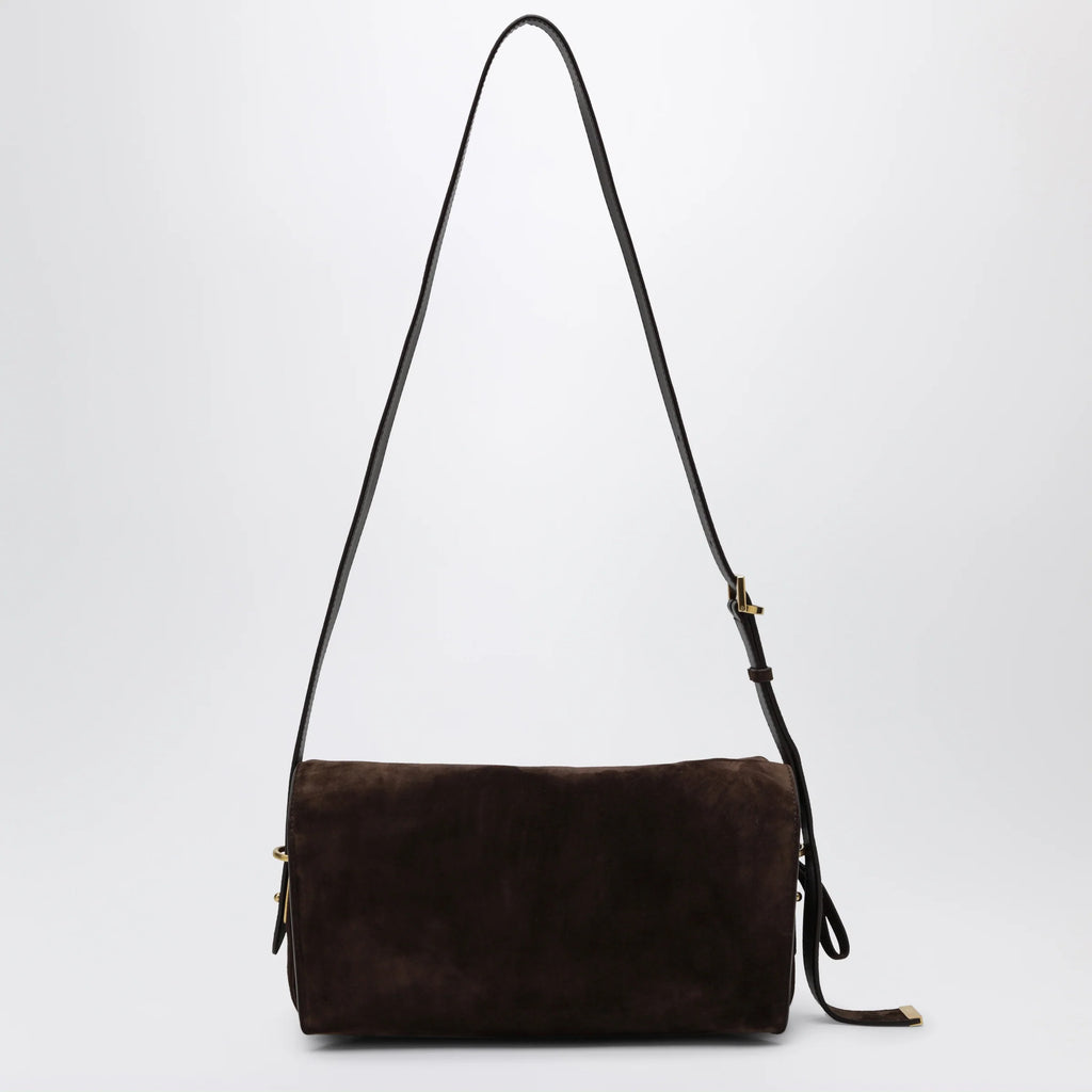 Balenciaga Le 7 Medium suede calfskin shoulder bag in Moka/Ruby