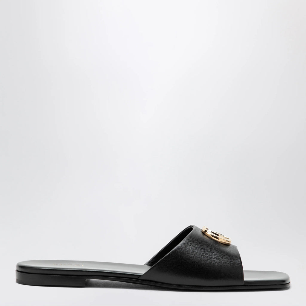 GUCCI Black nappa leather Double G slides