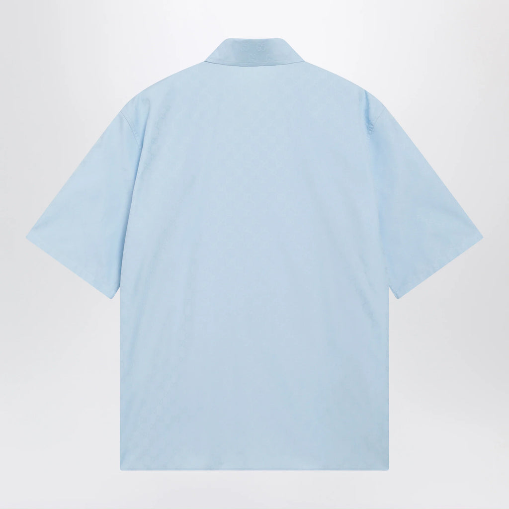 GUCCI GG cotton poplin short-sleeve shirt in light blue