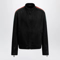 GUCCI Black cotton denim biker jacket with Web trim