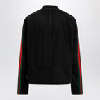 GUCCI Black cotton denim biker jacket with Web trim