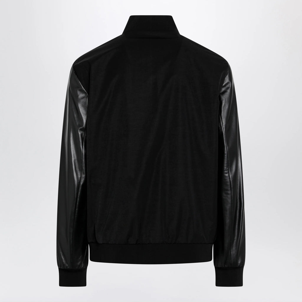 GUCCI Fabric bomber with nappa leather sleeves, black