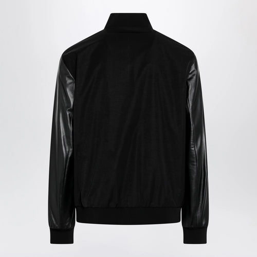 GUCCI Fabric bomber with nappa leather sleeves, black