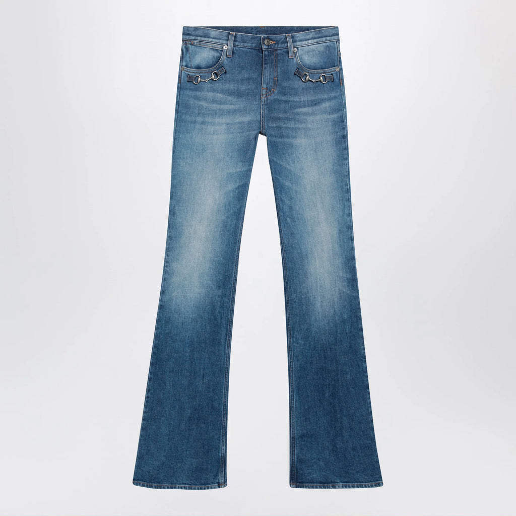 GUCCI Low-rise flare jeans with Horsebit in blue denim