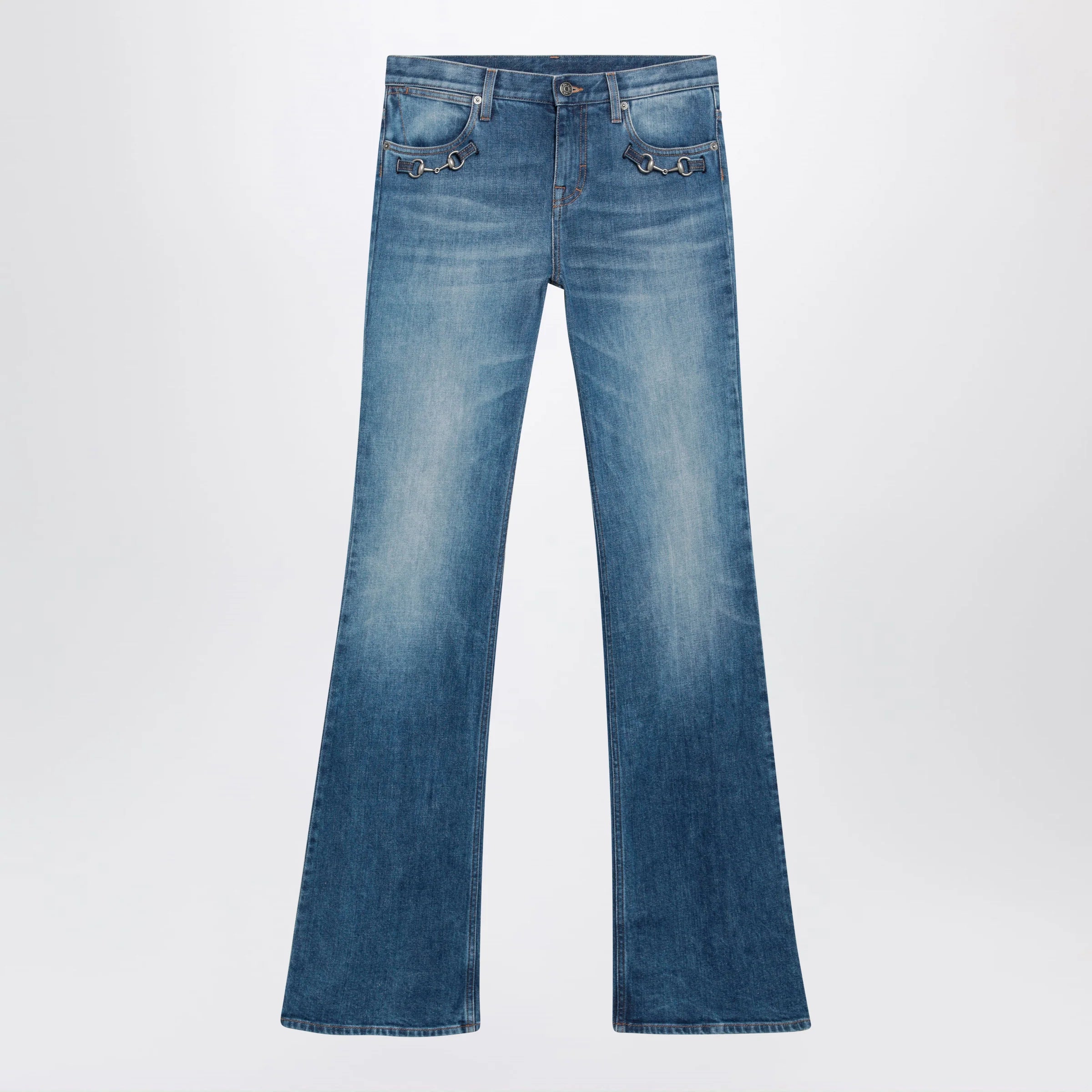 GUCCI Low-rise flare jeans with Horsebit in blue denim