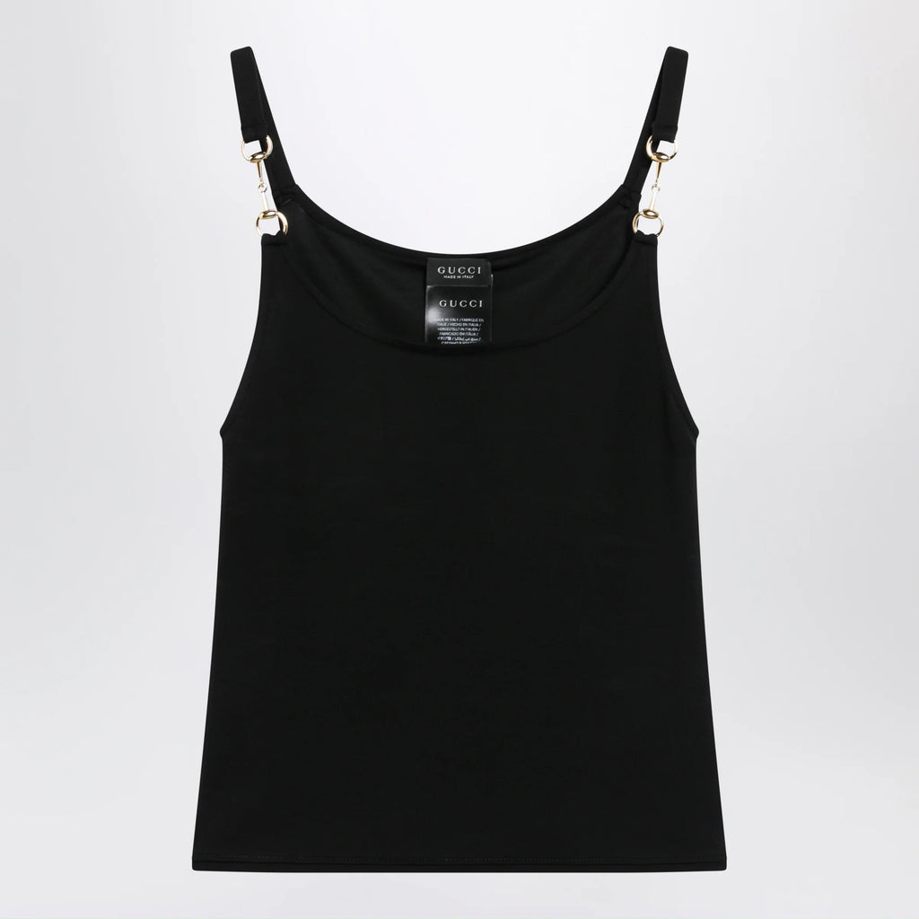 GUCCI Viscose crêpe jersey top with Horsebit detail in black