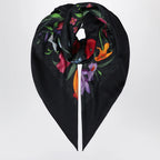 GUCCI Wool and silk scarf with floral print