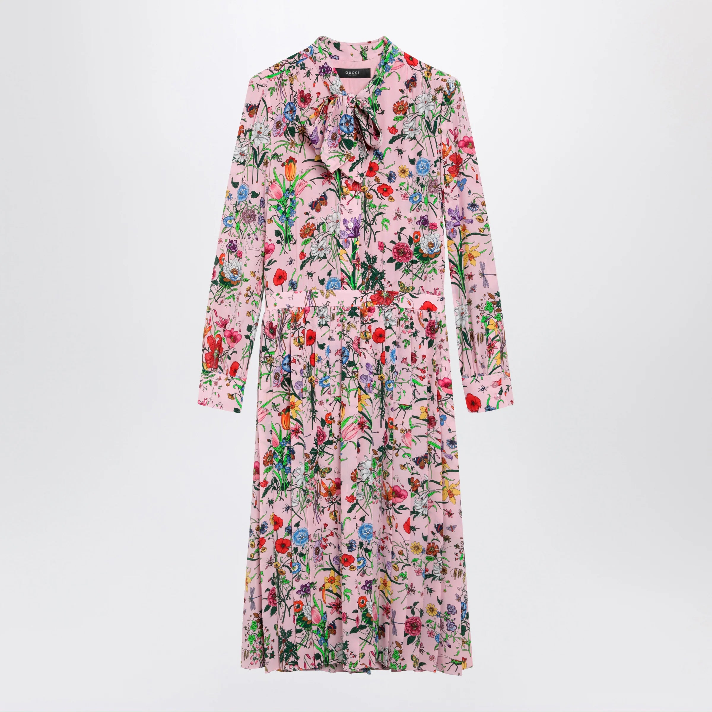 GUCCI Flora print silk shirt dress in pink multicolor