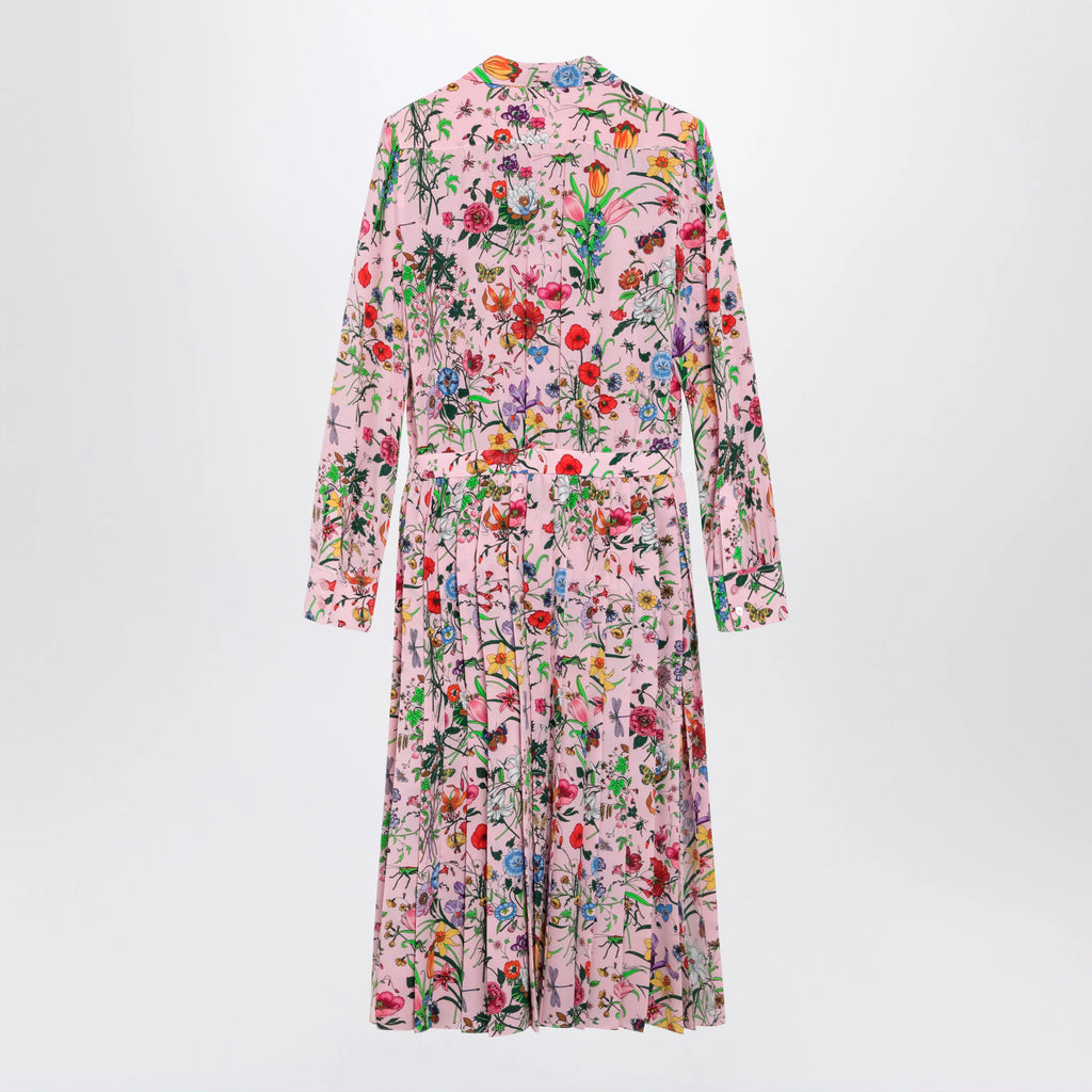 GUCCI Flora print silk shirt dress in pink multicolor