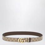 GUCCI Sand/Dark Brown Reversible Cut GG Marmont Belt