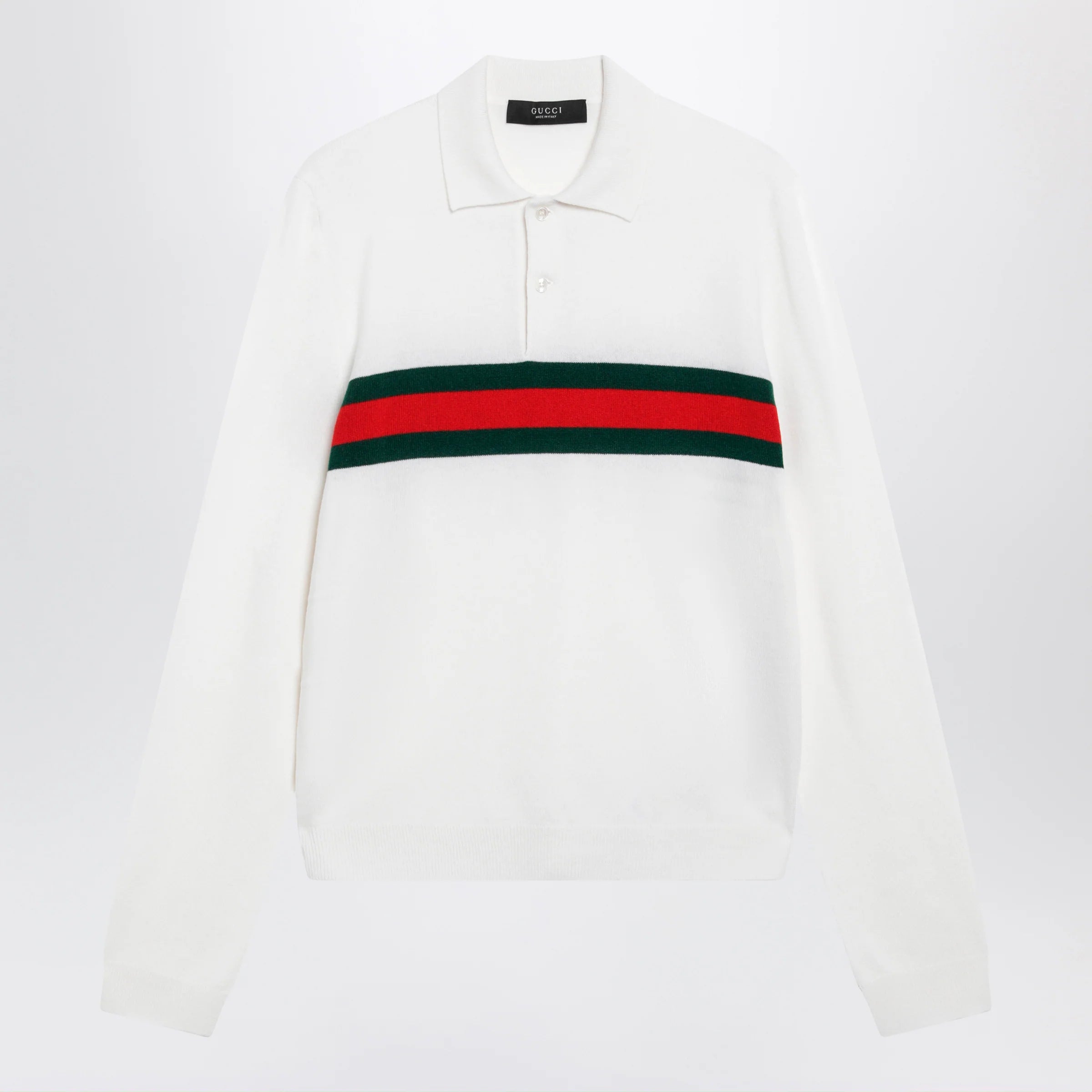 GUCCI White cashmere polo shirt with Web motif