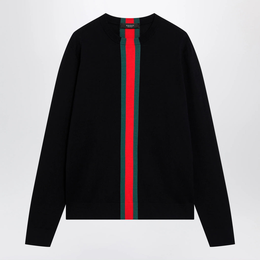 GUCCI Knitted cotton sweater with Web ribbon